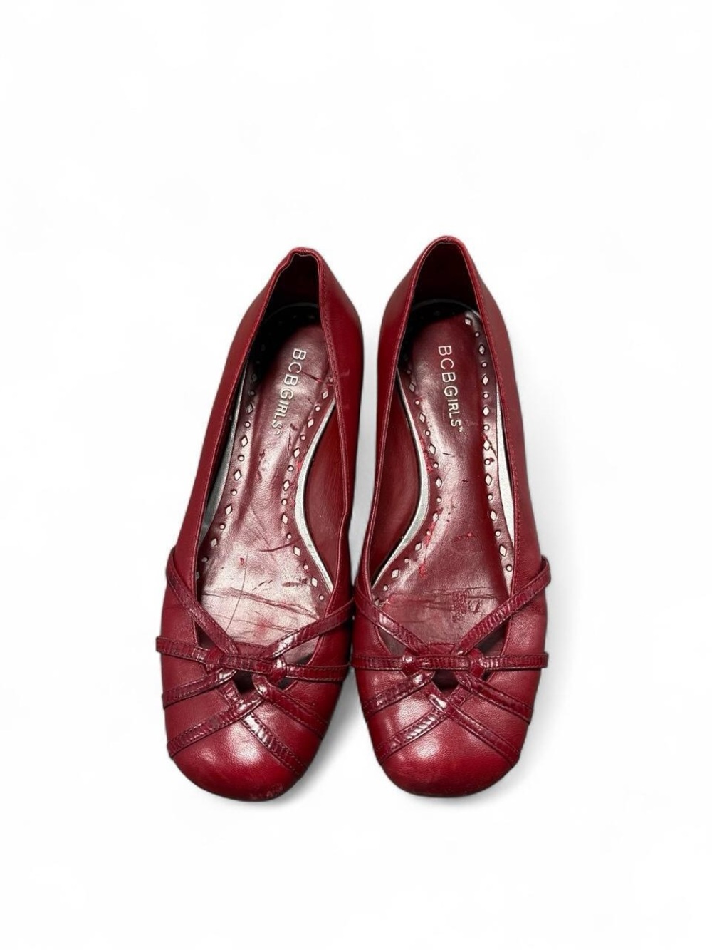 BCBGirls Burgundy Leather Knot-Detail Ballet Flats - Picture 1 of 7
